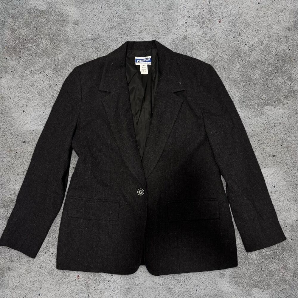 Vintage Pendleton Petite Women's Black Jacket Blazer Size 10 100% Wool Button